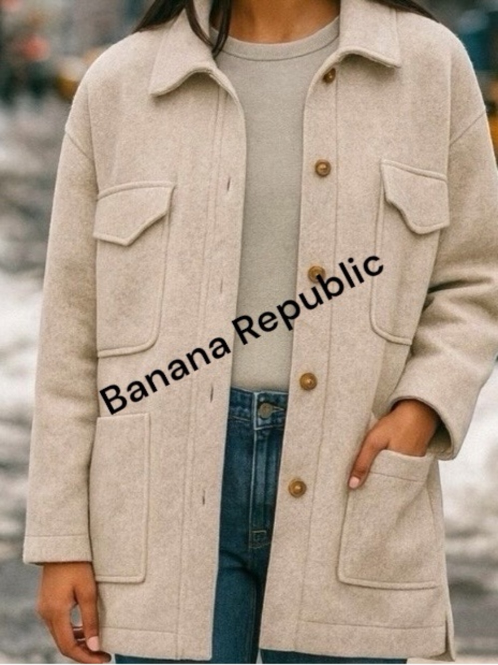 Women's Banana Republic - Tan Jacket - Button Up - 4 Pockets - Size- XL NWT A-19